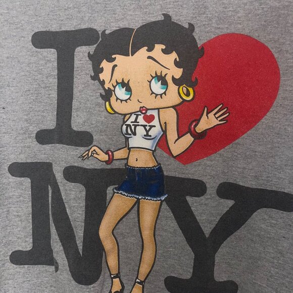 Vintage Mens Tee Shirt Size XL Gray Sexy Betty Boop I love New York Printed - Picture 2 of 6